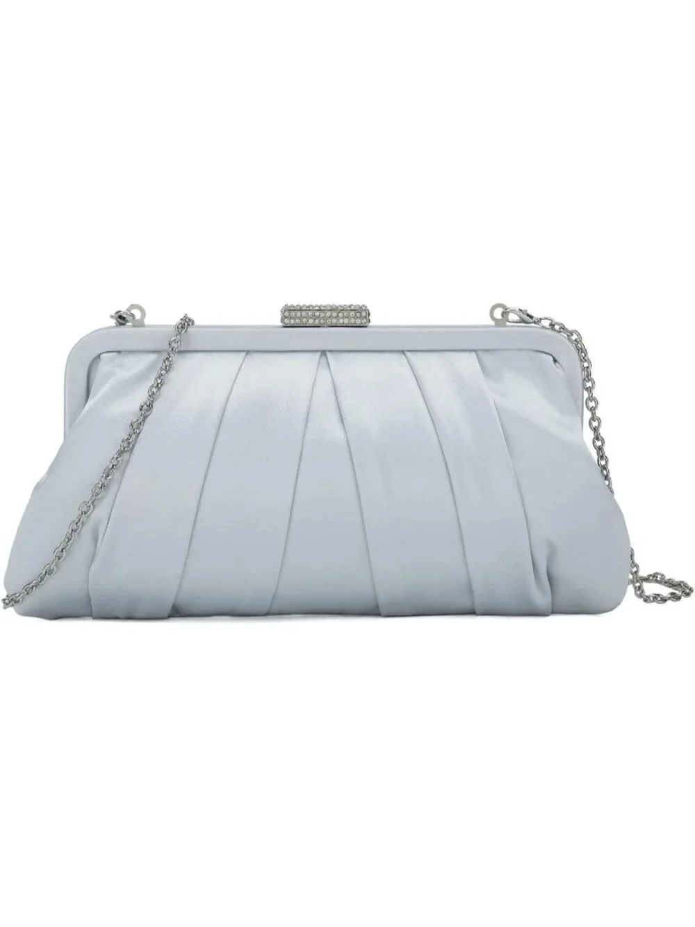👜 Women's Silver Classic Pleated Satin Clutch Bag Diamante Embellished Clutch